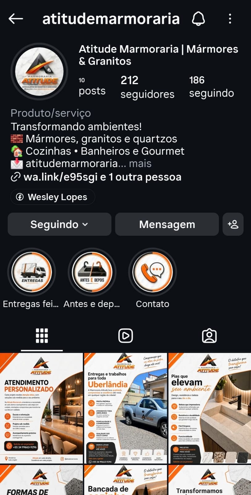 Perfil do Instagram @atitudemarmoraria